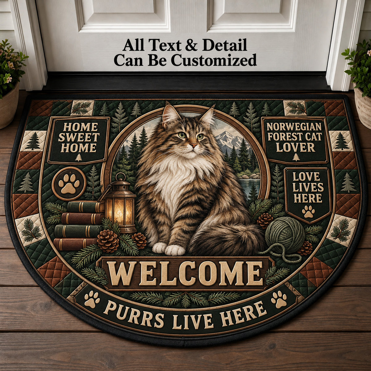 Norwegian Forest Cat Lover Personalized Half Round Mat | 5To9Vibe