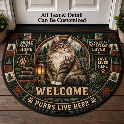 Norwegian Forest Cat Lover Personalized Half Round Mat | 5To9Vibe