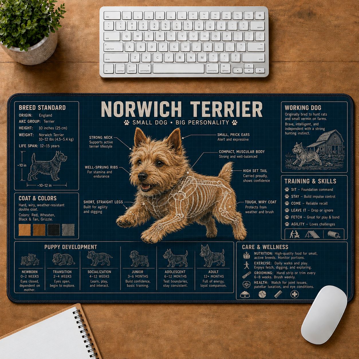 Norwich Terrier Dog Breed Visual Guide Desk Mat | 5To9Vibe