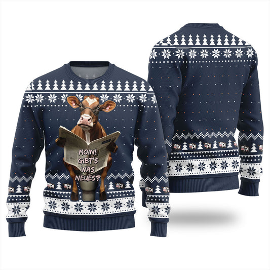 Not In The Mood Cow Ugly Christmas Sweater Navy