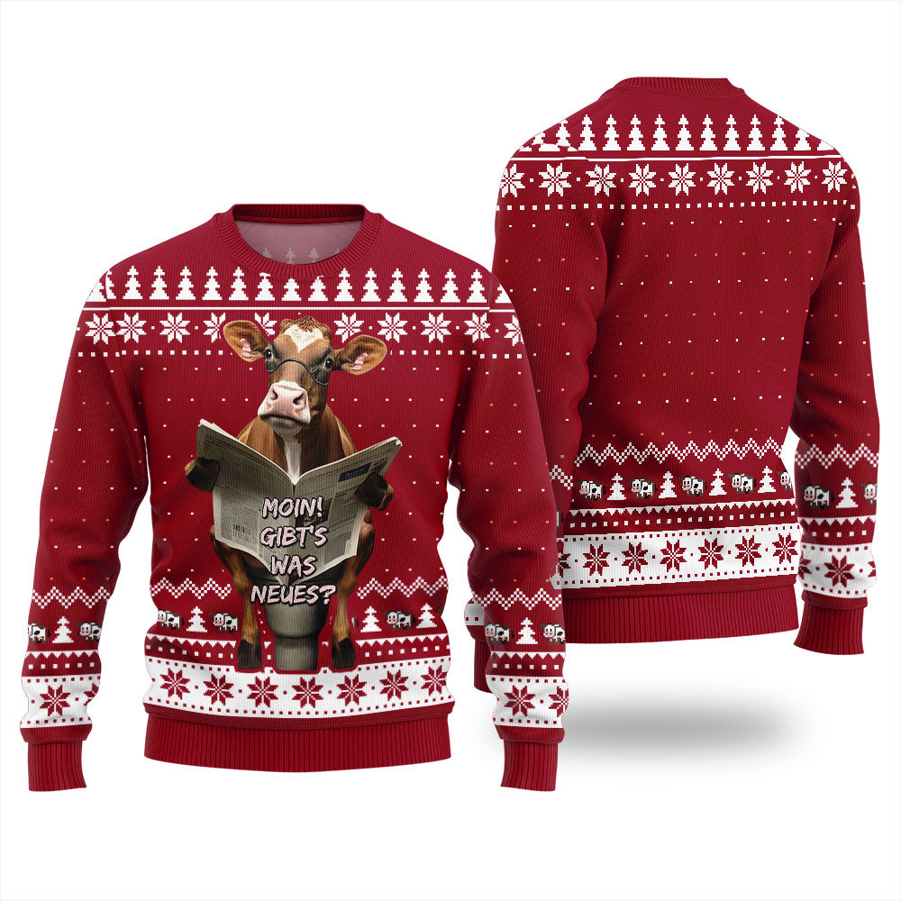 Not In The Mood Cow Ugly Holiday Sweater Red