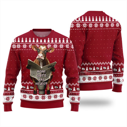 Not In The Mood Cow Ugly Holiday Sweater Red