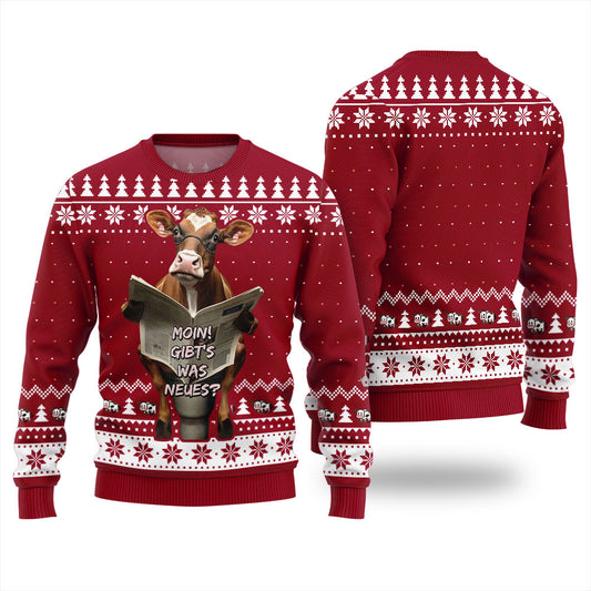 Not In The Mood Cow Ugly Holiday Sweater Red
