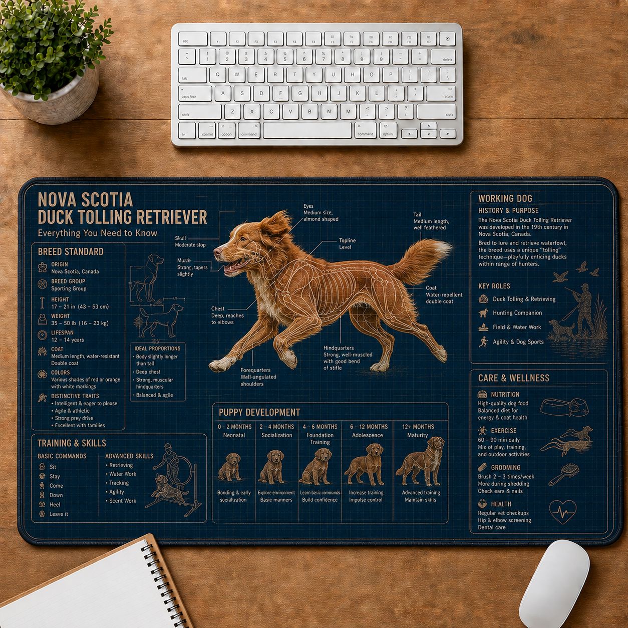 Nova Scotia Duck Tolling Retriever Dog Breed Visual Guide Desk Mat | 5To9Vibe