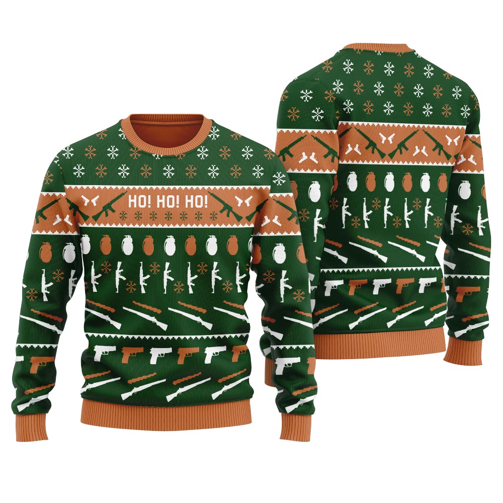 Christmas Gun HO HO HO Men's Ugly Sweater