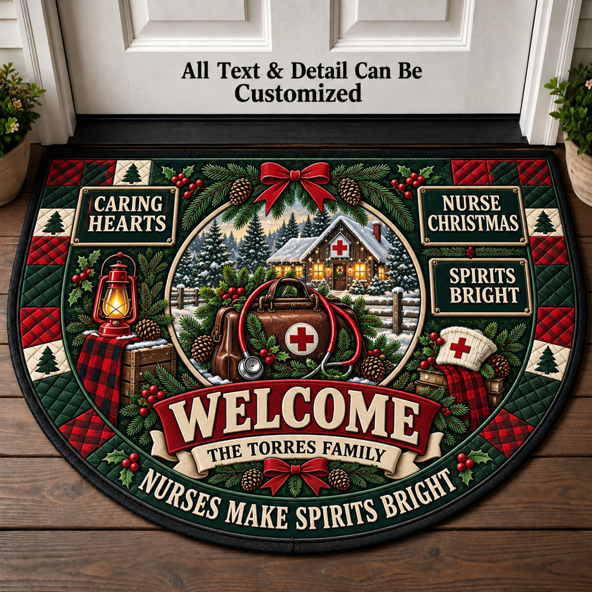 Nurse Christmas Personalized Half Round Mat | 5To9Vibe