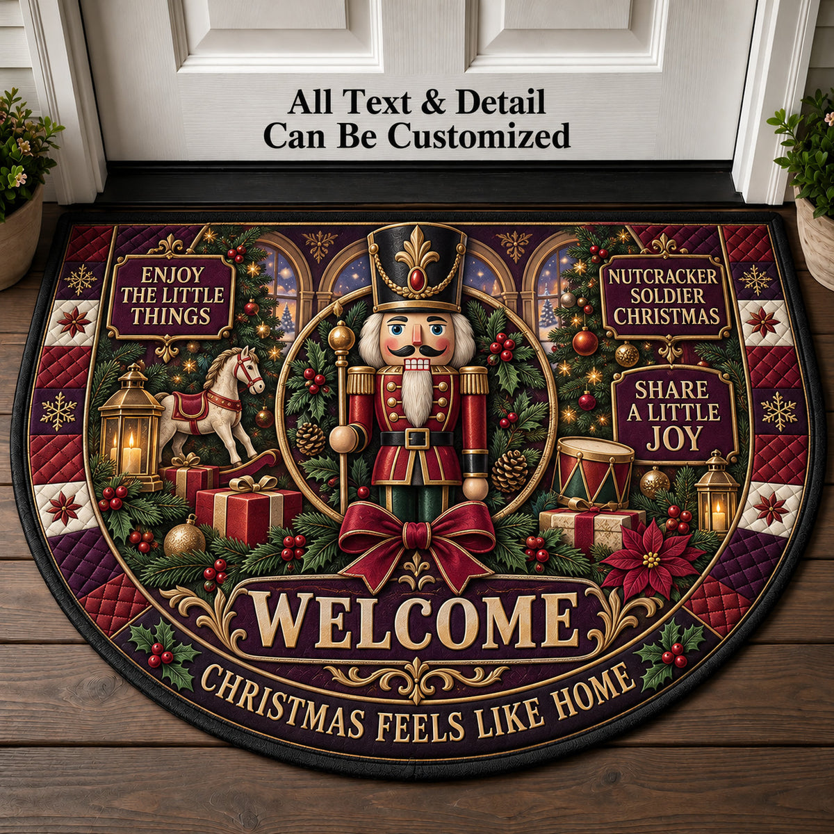 Nutcracker Soldier Christmas Personalized Half Round Mat | 5To9Vibe