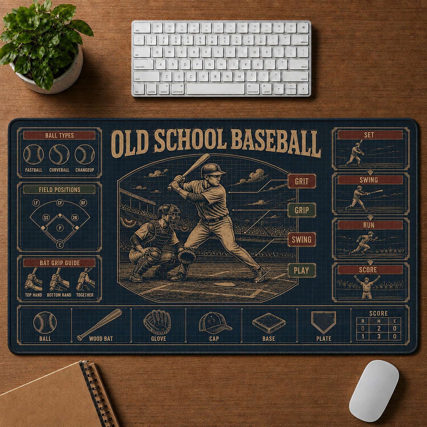 Old School Baseball Blueprint Desk Mat | 5To9Vibe
