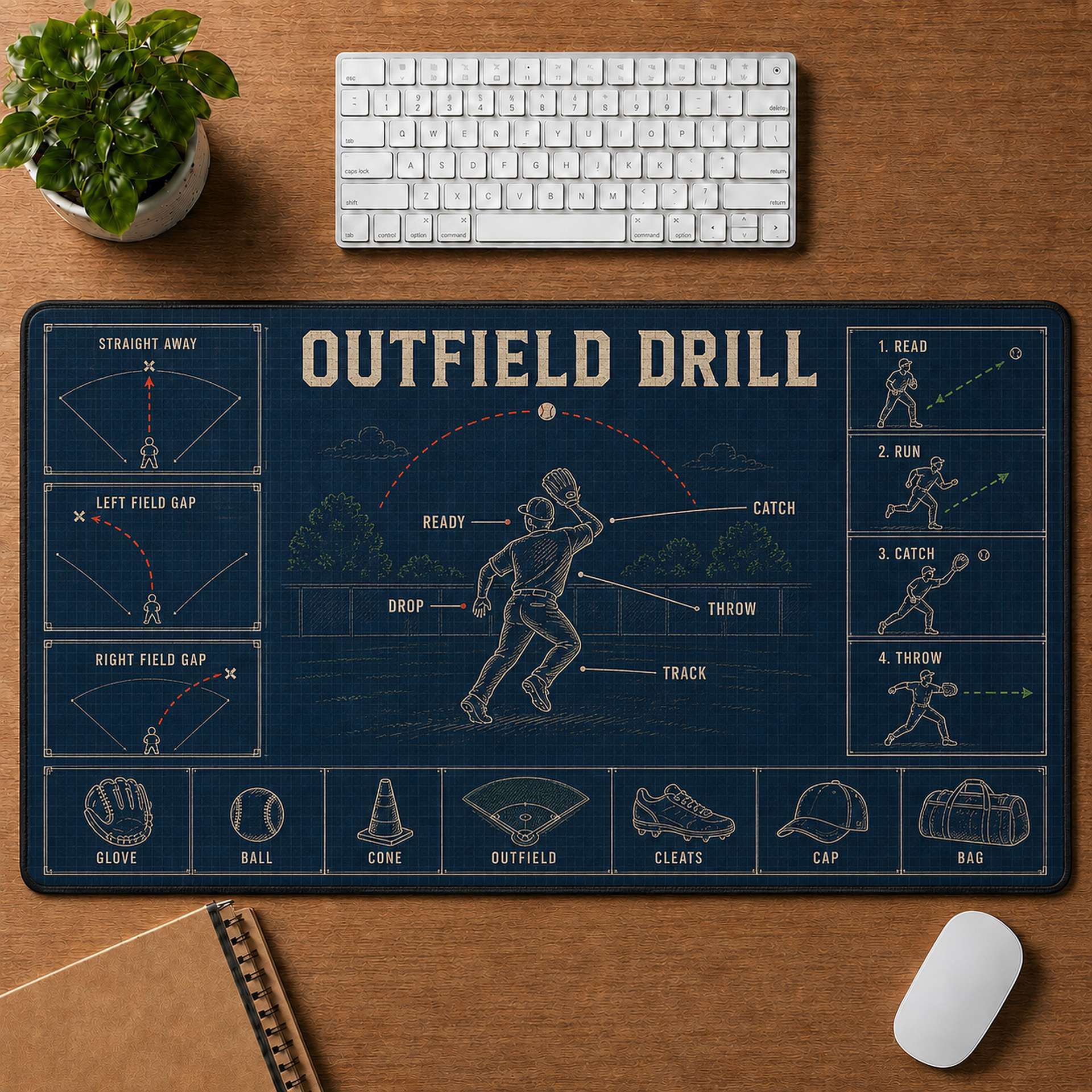 Outfield Drill Blueprint Desk Mat | 5To9Vibe