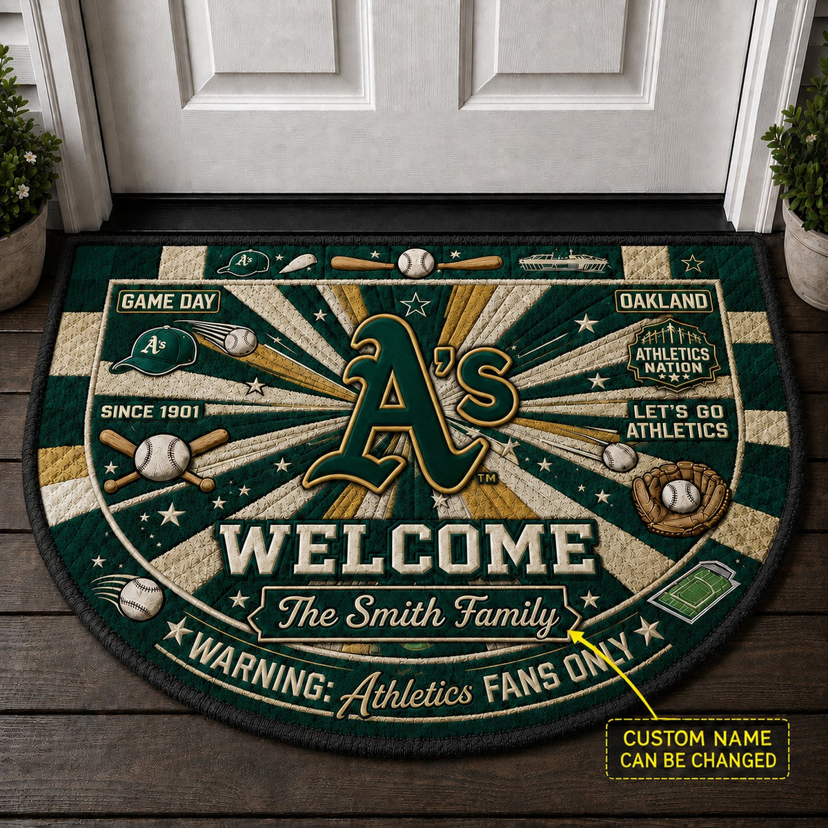 Official-Inspired Baseball Fan Custom Quilted Print Premium Welcome Mat Washable Black Border – Personalized Baseball Doormat