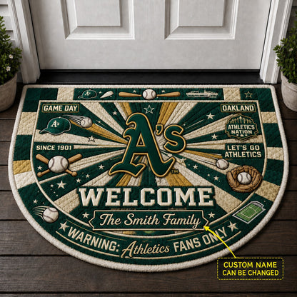 Official-Inspired Baseball Fan Custom Quilted Print Premium Welcome Mat Washable Black Border – Personalized Baseball Doormat