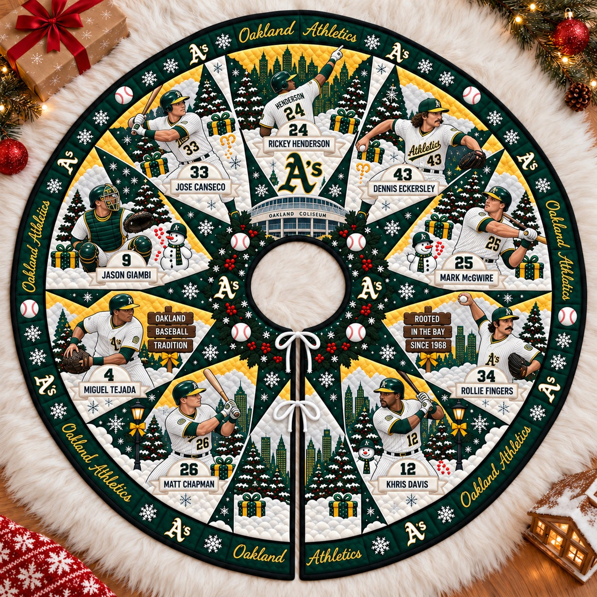All Baseball Teams Vintage Players & Stadium Holiday Quilt Christmas Skirt Tree for Baseball Fans - 5To9Vibe