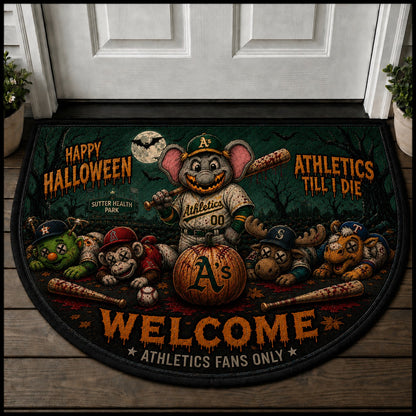Baseball Halloween All Teams Custom Quilted Print Premium Welcome Mat – Personalized Baseball Doormat