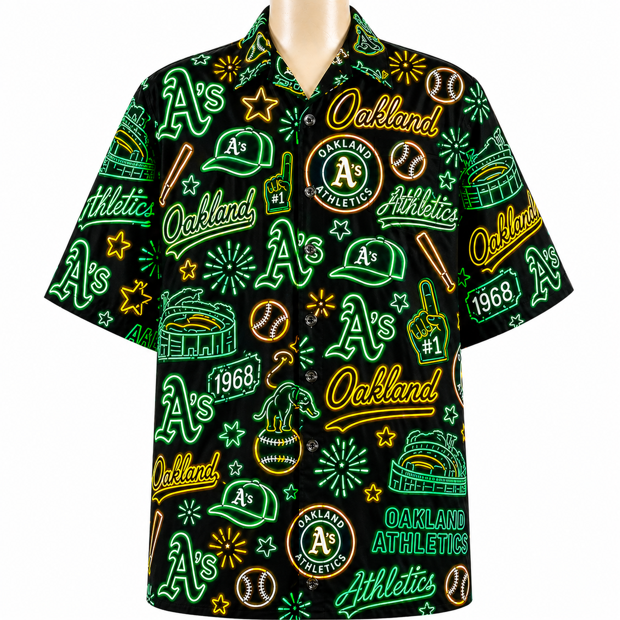 All Baseball Teams Neon Pattern Vibe Summer Party Button-Up Unisex Hawaiian Shirt For Men and Women