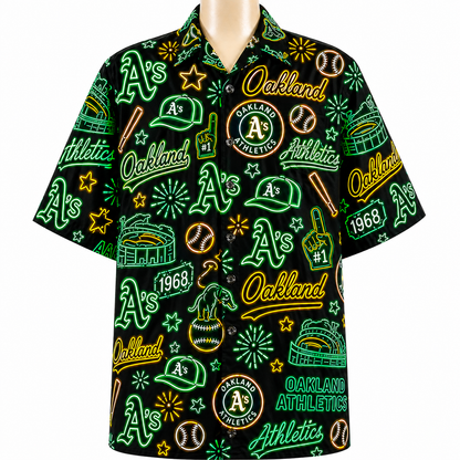 All Baseball Teams Neon Pattern Vibe Summer Party Button-Up Unisex Hawaiian Shirt For Men and Women