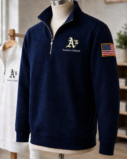 All Baseball Teams Embroidered Logo and Us Flag Premium Quarter Zip Sweatshirt, Inspired Quarter Zip Sweater, Unisex Baseball Sweatshirt