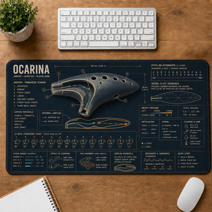 Ocarina Musical Instrument Blueprint Guide Desk Mat | 5To9Vibe