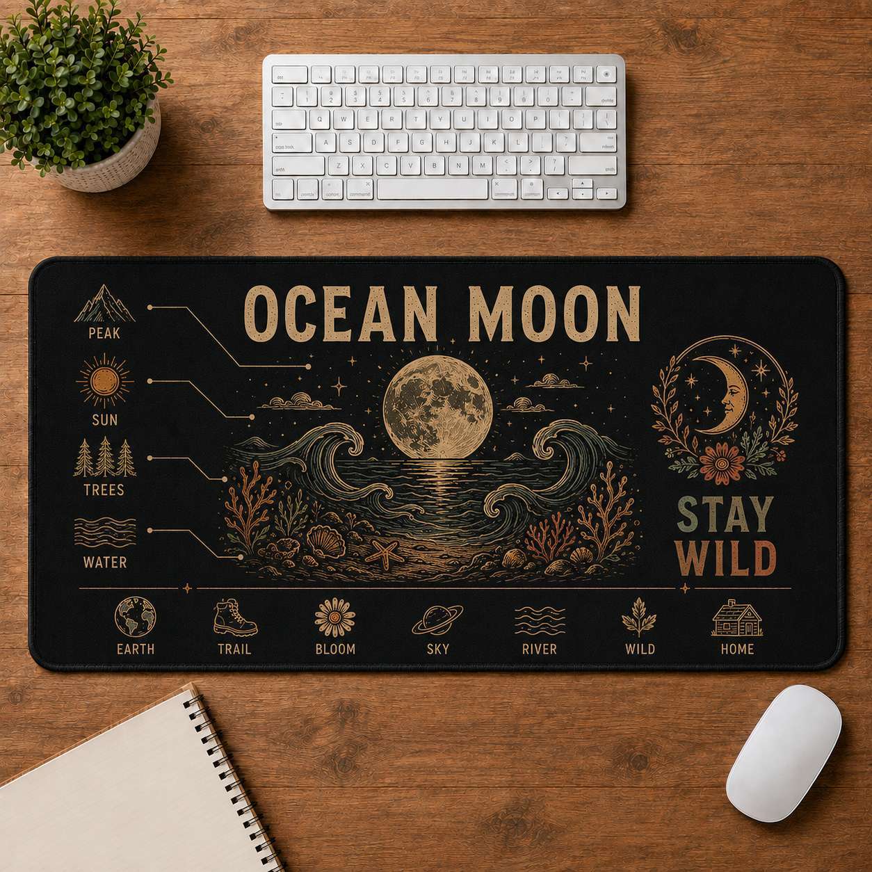 Sunrise Hippie Desk Mat Mouse Pad | 5To9Vibe - Ocean Moon style