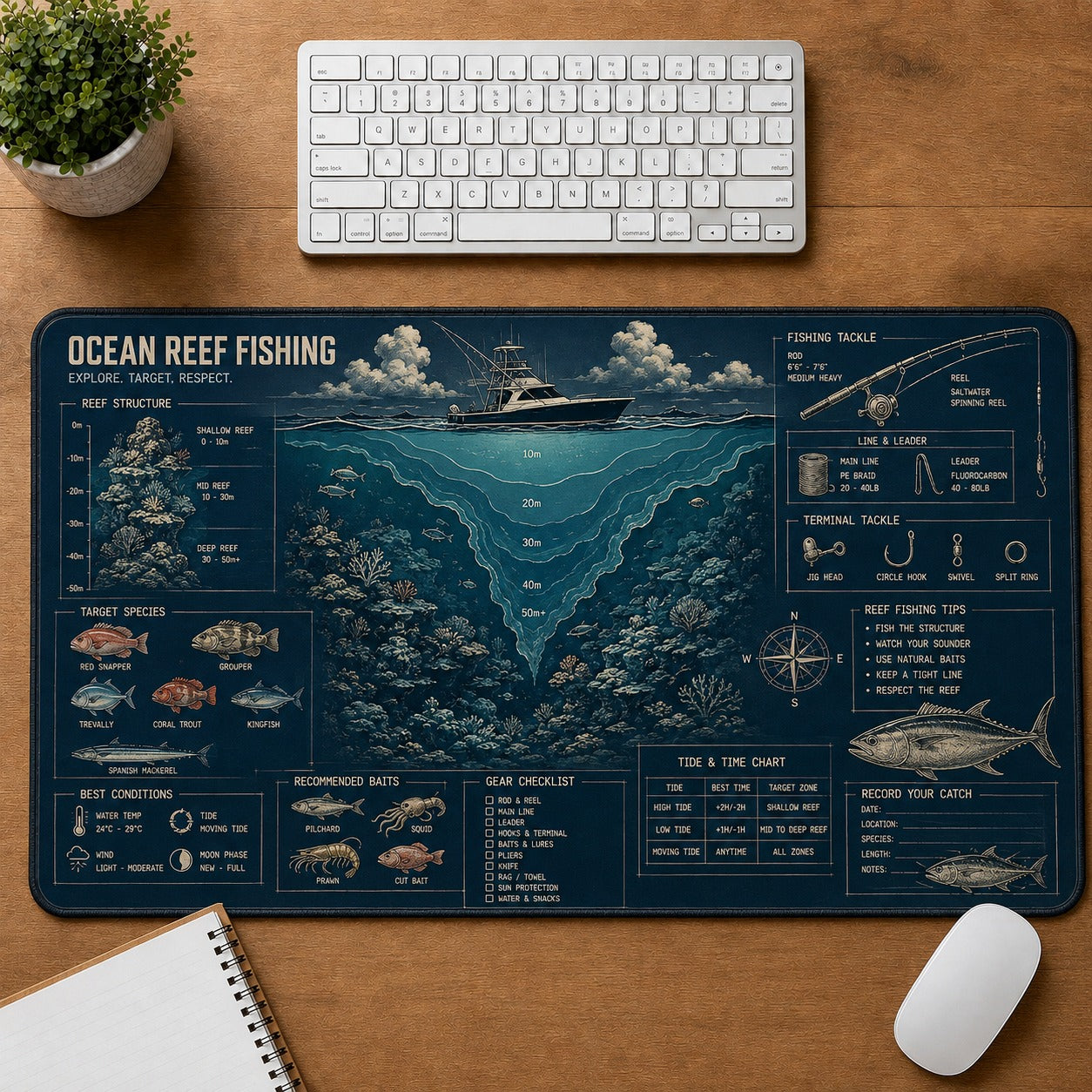 Ocean Reef Fishing Fishing Field Guide Desk Mat | 5To9Vibe