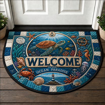 Wipe Your Flippers Whale Welcome Mat - Coastal Lighthouse & Ocean Doormat - 5to9vibe