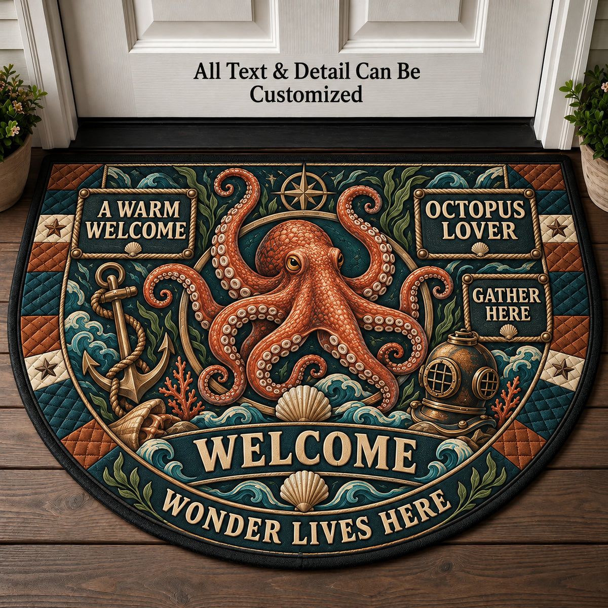 Octopus Lover Personalized Half Round Mat | 5To9Vibe