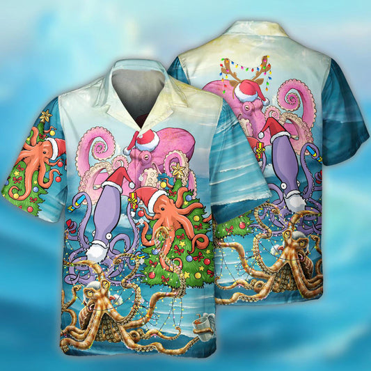 Octopus Merry Xmas Fullcolor Style - Hawaiian Shirt 