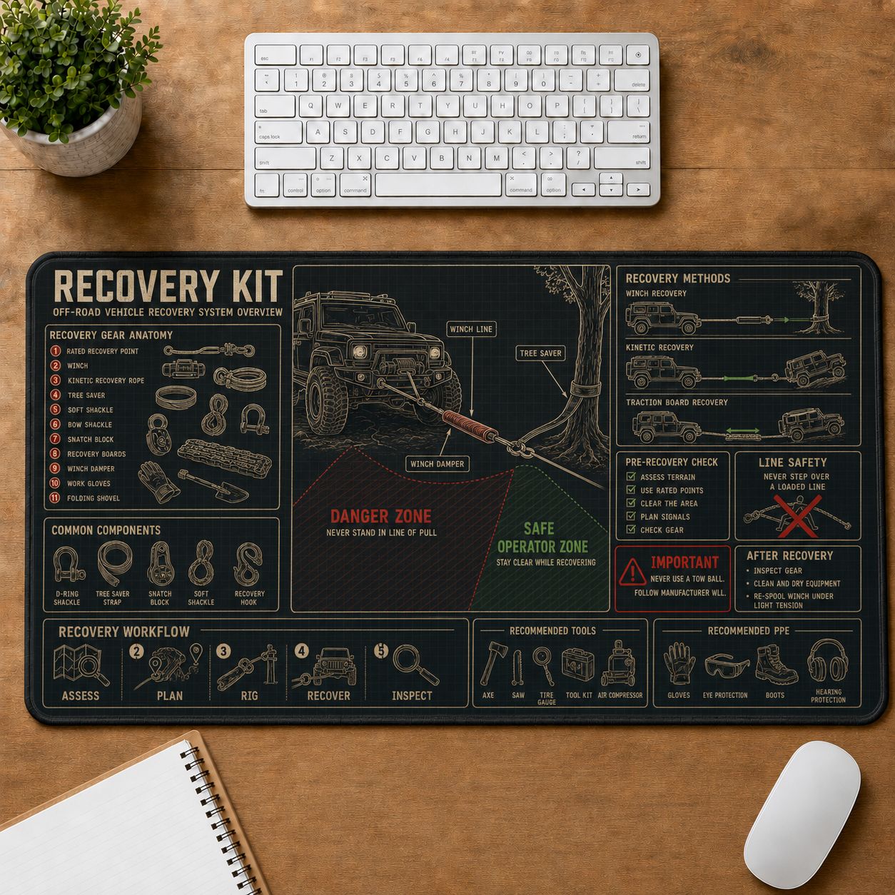 Off Road Recovery Kit Automotive Technical Guide Desk Mat | 5To9Vibe