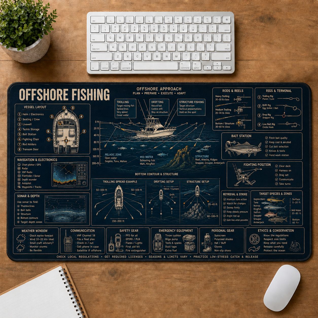 Offshore Fishing Fishing Field Guide Desk Mat | 5To9Vibe