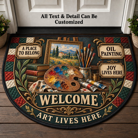 Oil Painting Personalized Half Round Mat | 5To9Vibe