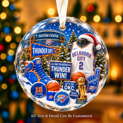 Oklahoma City Thunder Jersey Snow Globe Glass Ornament