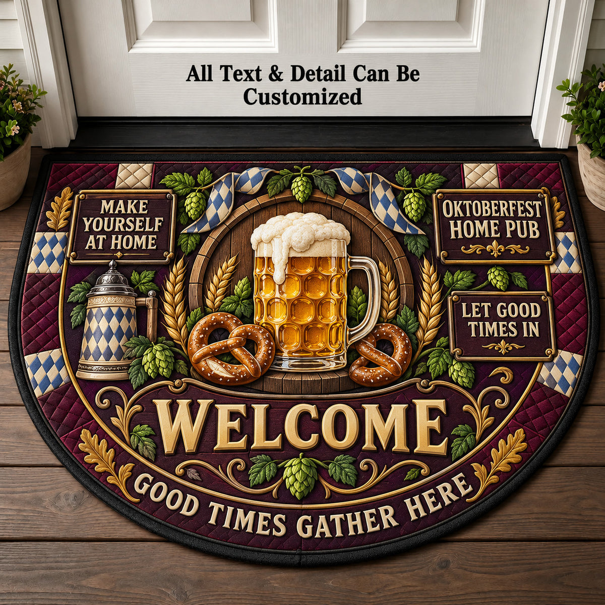 Oktoberfest Home Pub Personalized Half Round Mat | 5To9Vibe