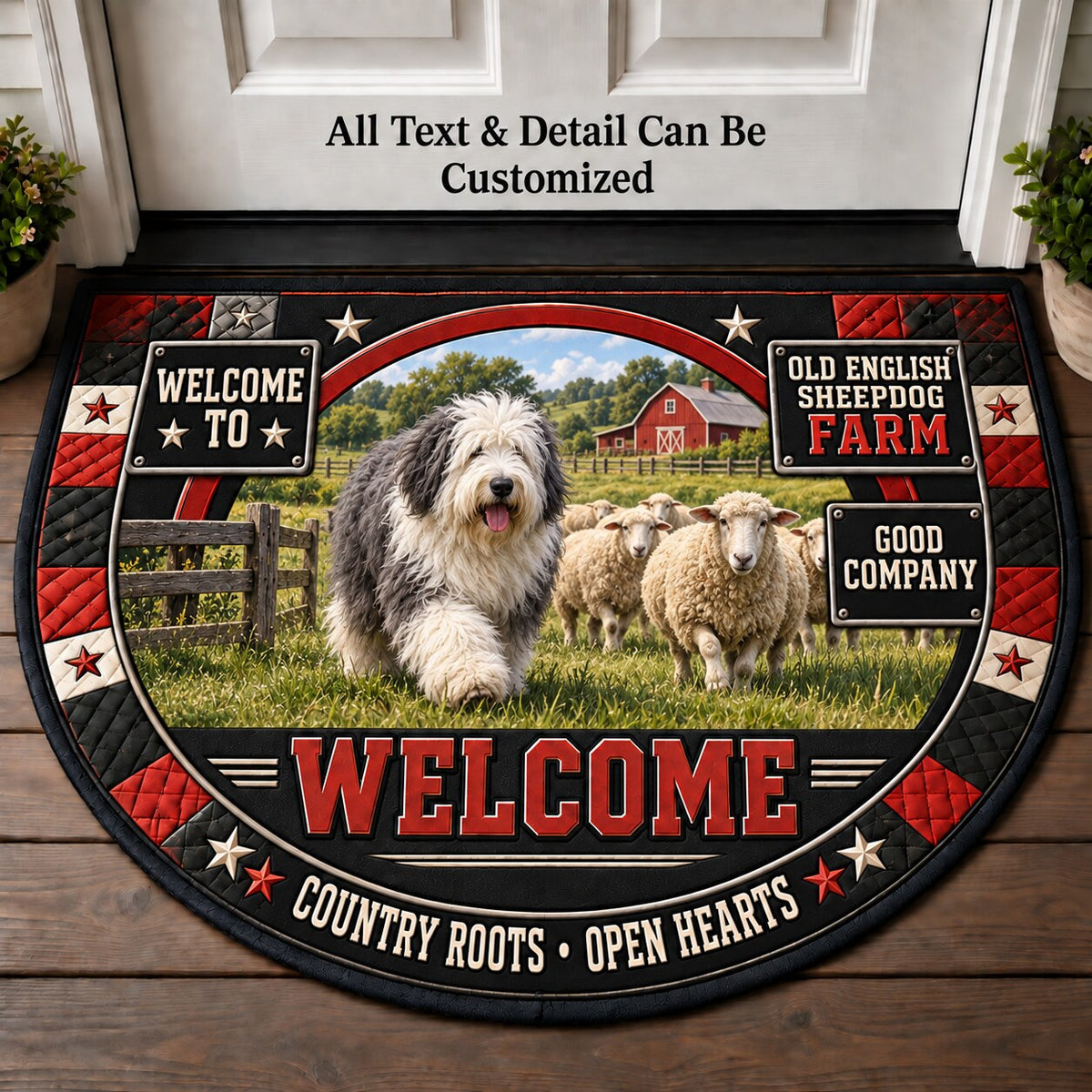 Old English Sheepdog Farm Personalized Half Round Mat | 5To9Vibe