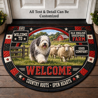 Old English Sheepdog Farm Personalized Half Round Mat | 5To9Vibe