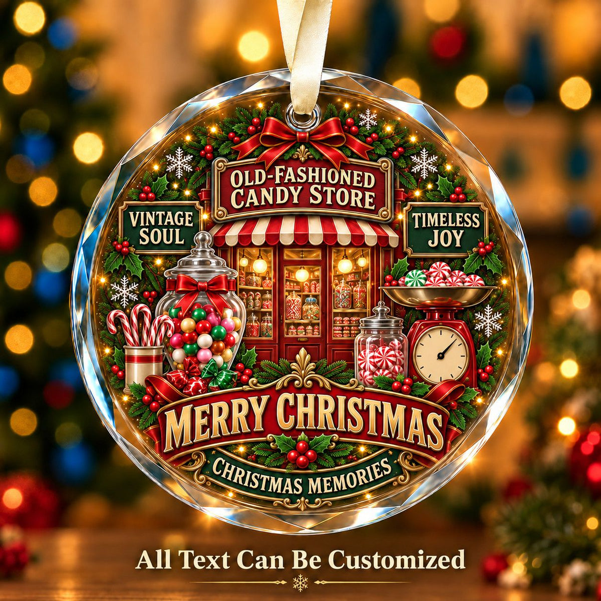 Old-Fashioned Candy Store Personalized Glass Ornament | 5To9Vibe