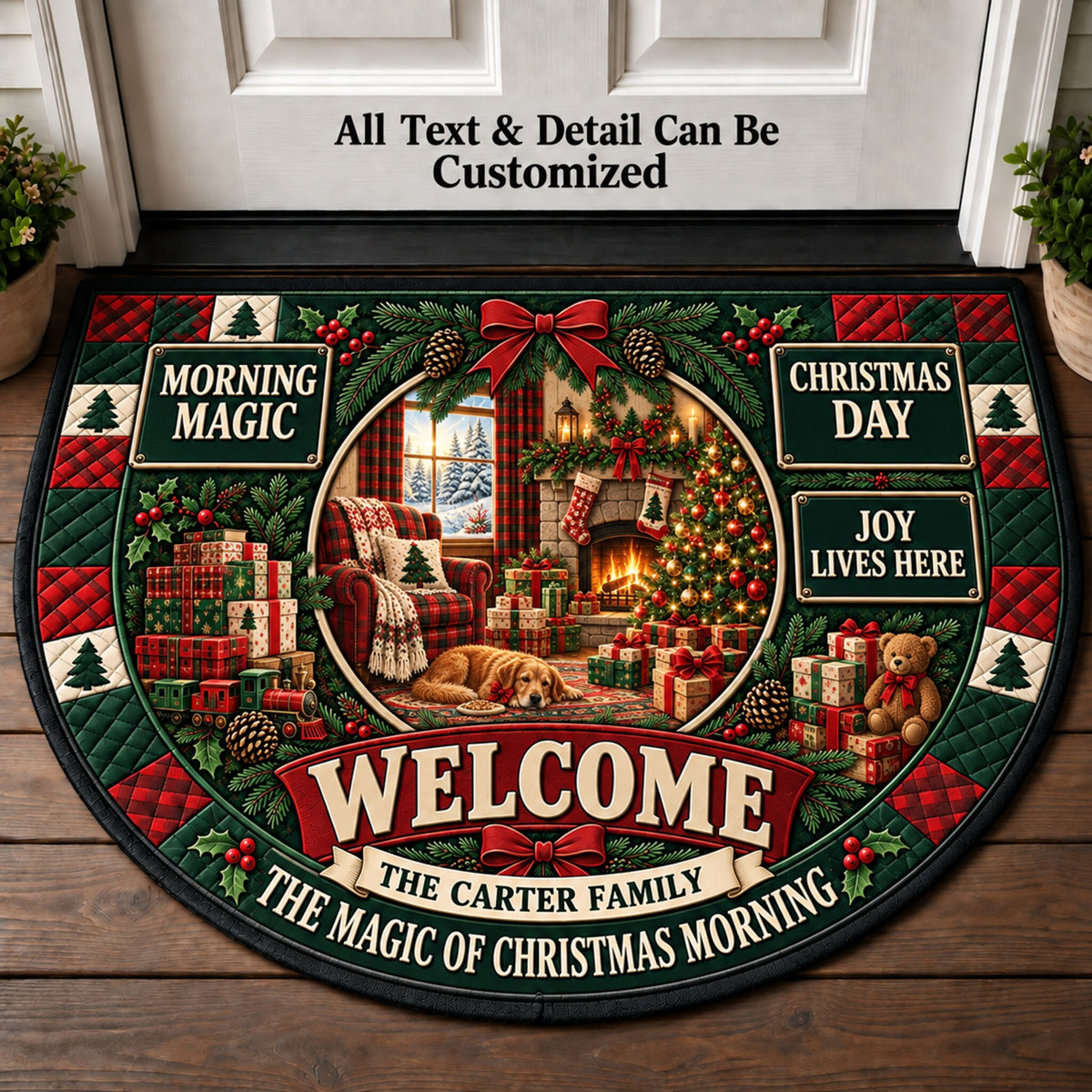 Old Fashioned Christmas Morning Personalized Half Round Mat | 5To9Vibe