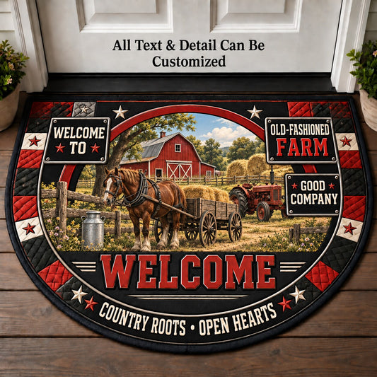 Old-Fashioned Farm Personalized Half Round Mat | 5To9Vibe