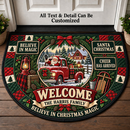 Old Fashioned Santa Arrival Personalized Half Round Mat | 5To9Vibe