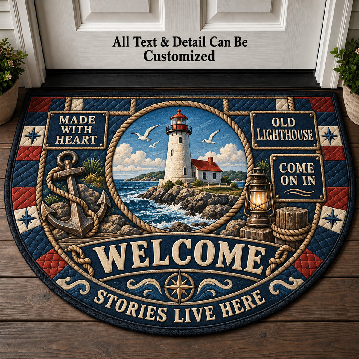Old Lighthouse Personalized Half Round Mat | 5To9Vibe