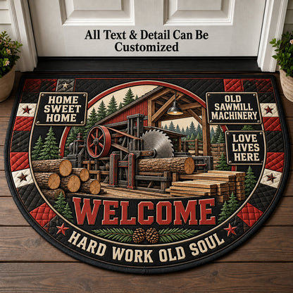 Old Sawmill Machinery Personalized Half Round Mat | 5To9Vibe