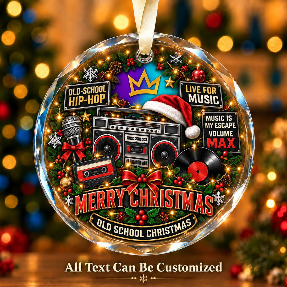 Old-School Hip-Hop Personalized Glass Ornament | 5To9Vibe