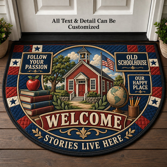 Old Schoolhouse Personalized Half Round Mat | 5To9Vibe