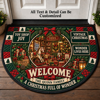 Old Toy Shop Christmas Personalized Half Round Mat | 5To9Vibe