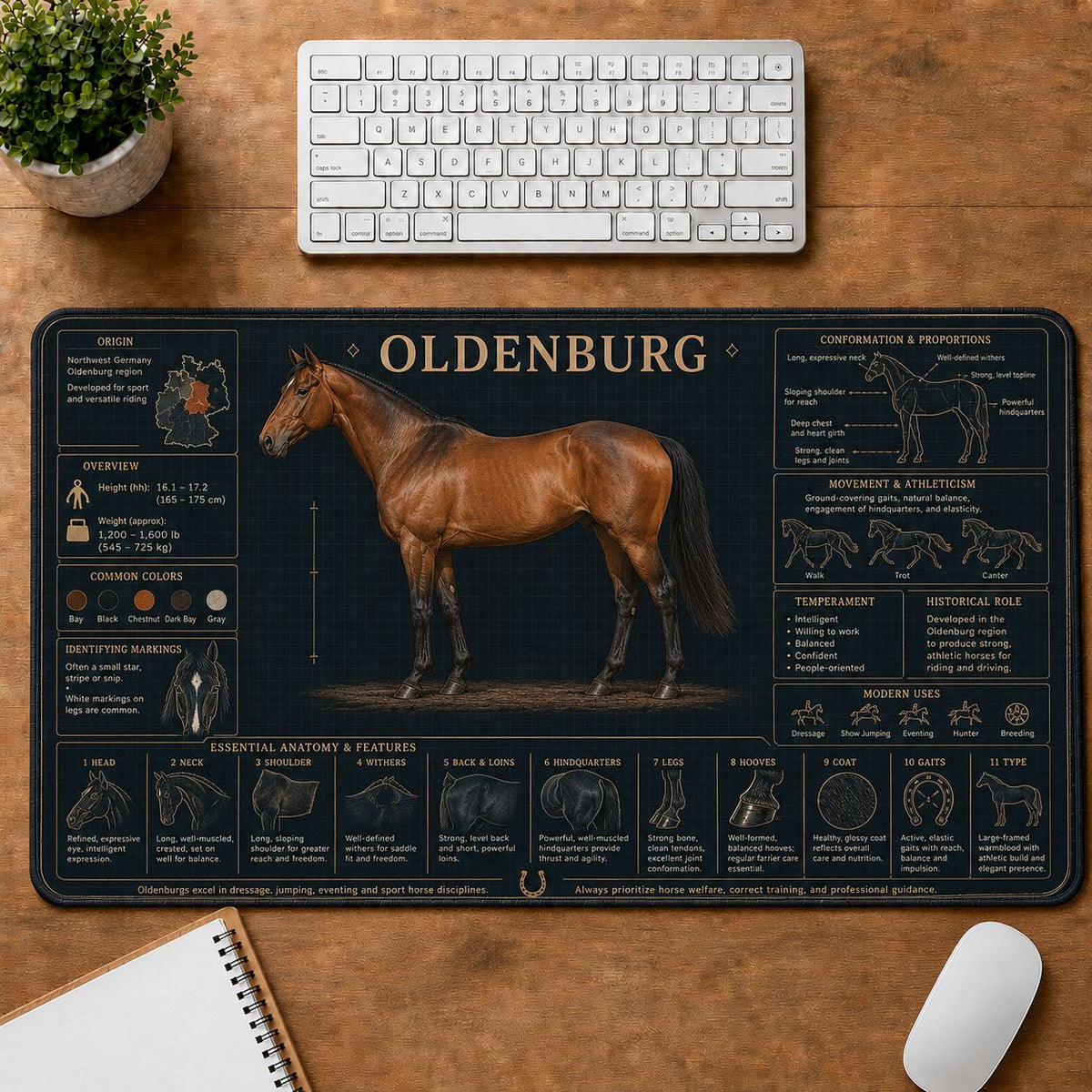 Oldenburg Horse Horse and Equestrian Visual Guide Desk Mat | 5To9Vibe