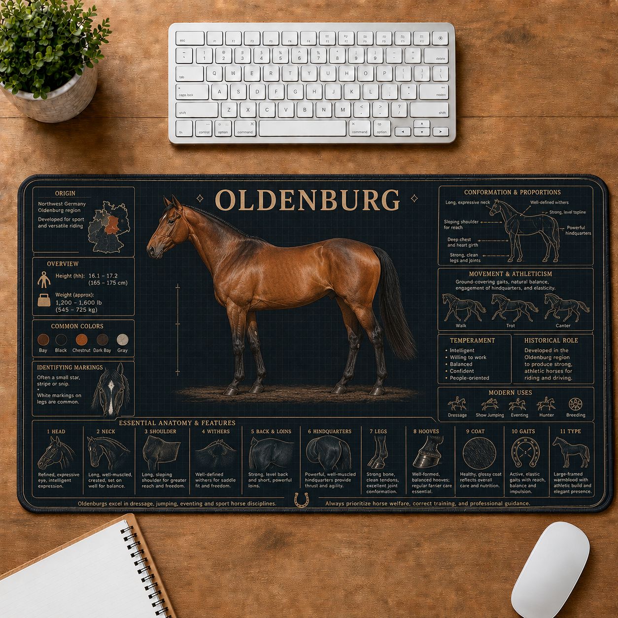 Oldenburg Horse Horse and Equestrian Visual Guide Desk Mat | 5To9Vibe