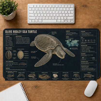 Olive Ridley Sea Turtle Turtle and Tortoise Species Guide Desk Mat | 5To9Vibe