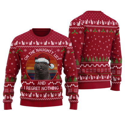 On The Naughty List Custom Cat Ugly Christmas Sweater Cardinal Red - Funny Ugly Christmas Sweater