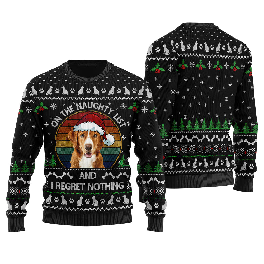 On The Naughty List Custom Dog Ugly Christmas Sweater Black - Funny Ugly Christmas Sweater