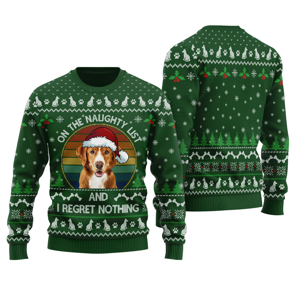 On The Naughty List Custom Dog Ugly Christmas Sweater Forest Green - Funny Ugly Christmas Sweater