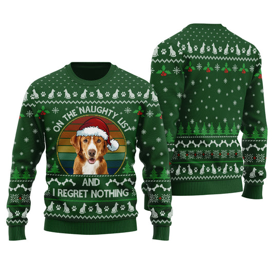 On The Naughty List Custom Dog Ugly Christmas Sweater Forest Green - Funny Ugly Christmas Sweater