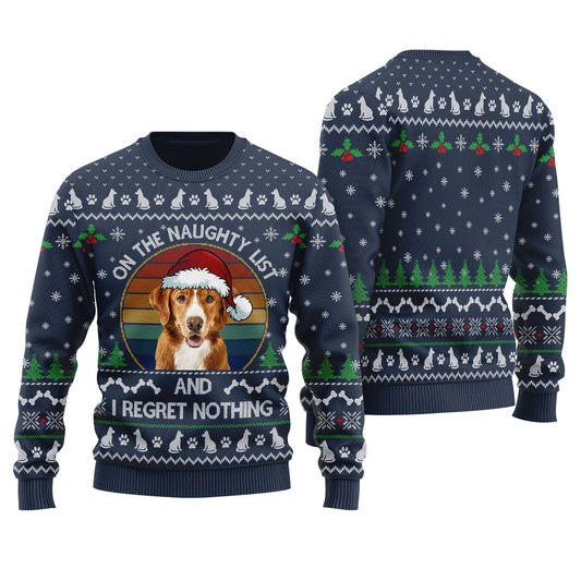 On The Naughty List Custom Dog Ugly Christmas Sweater Navy - Funny Ugly Christmas Sweater